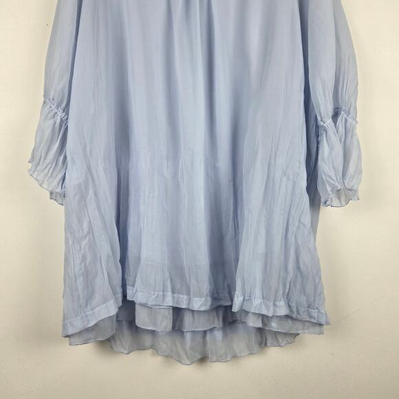 Soft Surroundings Light Blue Chiffon Crinkle Ruffle Blouse Size 1X Ethreal Airy - Picture 4 of 7